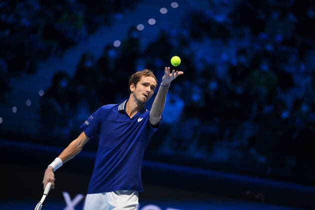 Photo Marco Alpozzi LaPresse November 18, 2021 Turin (Italy) Tennis Nitto ATP, Tennis Herren Finals - men s singles - Round Robin Daniil Medvedev Vs Jannik Sinner In the pic: Daniil Medvedev (Russia)  Copyright: xMarcoxAlpozzi LaPressex