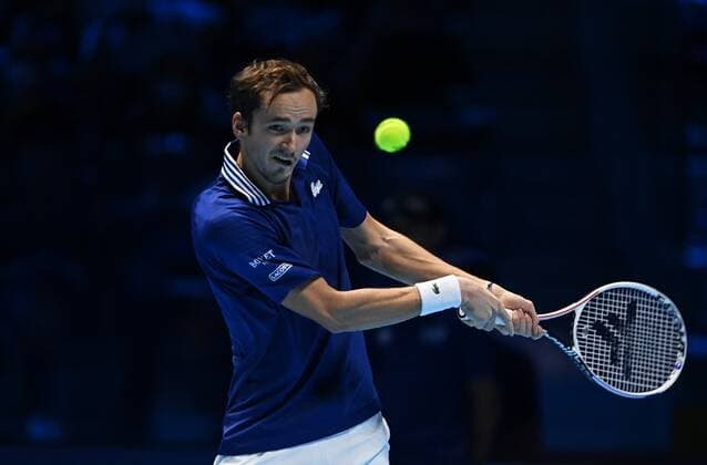 Italy Tennis ATP, Tennis Herren Finals Zverev - Hurkacz 6699200 18.11.2021 Russia s Daniil Medvedev returns a shot during the group stage singles tennis match of the ATP Finals against Italy s Jannik Sinner at the Pala Alpitour venue in Turin, Italy. Alexey Filippov Sputnik Turin Italy  Copyright: xAlexeyxFilippovx