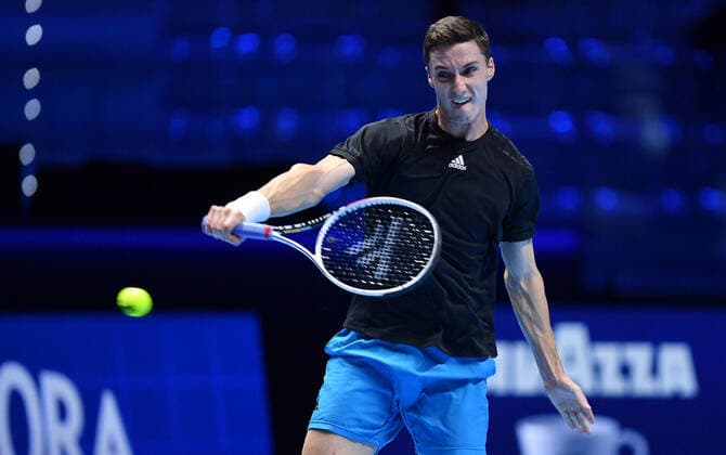 November 19, 2021, Turin, Italy: Joe Salisbury of England returns the ball during the match against Juan Sebastian Cabal of Colombia and Robert Farah Maksoud of Colombia at the Nitto ATP, Tennis Herren Finals in Turin, Italy, 19 November 2021.ANSA ALESSANDRO DI MARCO Tennis: Nitto ATP Finals in Turin  - ZUMAa110 20211119_zaf_a110_002 Copyright: xAlessandroxDixMarcox
