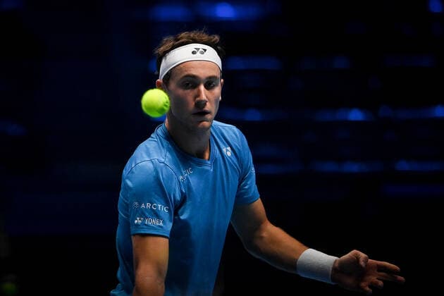 Photo Marco Alpozzi LaPresse November 19, 2021 Turin (Italy) Tennis Nitto ATP, Tennis Herren Finals - men s singles - Round Robin Andrey Rublev Vs Casper Ruud In the pic: Casper Ruud (Norway)  Copyright: xMarcoxAlpozzi LaPressex