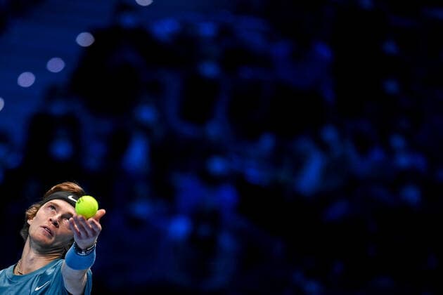 Photo Marco Alpozzi LaPresse November 19, 2021 Turin (Italy) Tennis Nitto ATP, Tennis Herren Finals - men s singles - Round Robin Andrey Rublev Vs Casper Ruud In the pic: Andrey Rublev (Russia)  Copyright: xMarcoxAlpozzi LaPressex