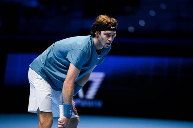 Photo Marco Alpozzi LaPresse November 19, 2021 Turin (Italy) Tennis Nitto ATP, Tennis Herren Finals - men s singles - Round Robin Andrey Rublev Vs Casper Ruud In the pic: Andrey Rublev (Russia)  Copyright: xMarcoxAlpozzi LaPressex