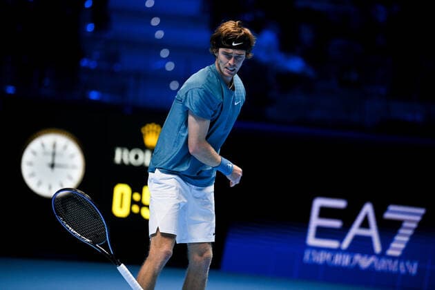 Photo Marco Alpozzi LaPresse November 19, 2021 Turin (Italy) Tennis Nitto ATP, Tennis Herren Finals - men s singles - Round Robin Andrey Rublev Vs Casper Ruud In the pic: Andrey Rublev (Russia)  Copyright: xMarcoxAlpozzi LaPressex