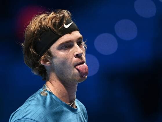 Italy Tennis ATP, Tennis Herren Finals 6699662 19.11.2021 Russia s Andrey Rublev reacts during the group stage singles tennis match of the ATP Finals against Norway s Casper Ruud at the Pala Alpitour venue in Turin, Italy. Alexey Filippov Sputnik Turin Italy  Copyright: xAlexeyxFilippovx