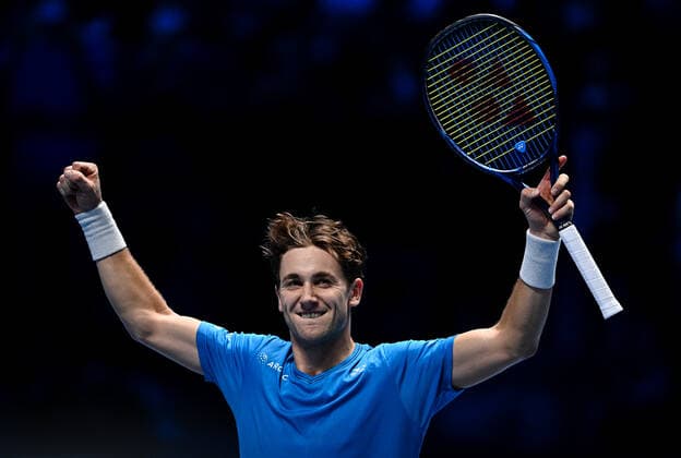 Italy Tennis ATP, Tennis Herren Finals 6699805 19.11.2021 Norway s Casper Ruud reacts during the group stage singles tennis match of the ATP Finals against Russia s Andrey Rublev at the Pala Alpitour venue in Turin, Italy. Alexey Filippov Sputnik Turin Italy  Copyright: xAlexeyxFilippovx