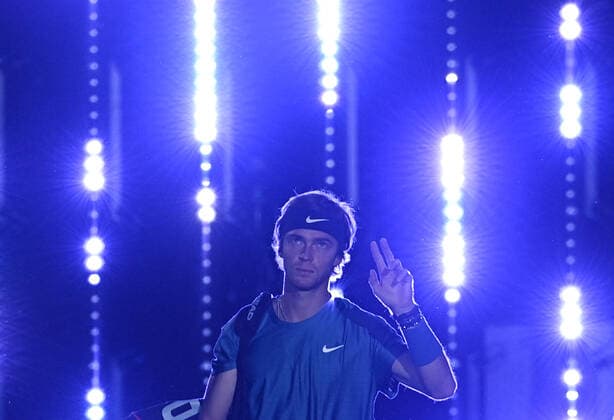 Italy Tennis ATP, Tennis Herren Finals 6699841 19.11.2021 Russia s Andrey Rublev arrives for the group stage singles tennis match of the ATP Finals against Norway s Casper Ruud at the Pala Alpitour venue in Turin, Italy. Alexey Filippov Sputnik Turin Italy  Copyright: xAlexeyxFilippovx