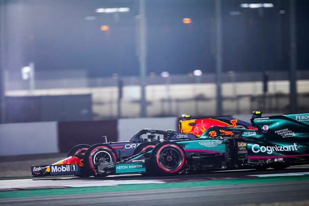 11 Sergio Perez (MEX, Red Bull Racing), 5 Sebastian Vettel (GER, Aston Martin Cognizant F1 Team), F1 Grand Prix of Qatar at Losail International Circuit on November 19, 2021 in Doha, Qatar. (Photo by HOCH ZWEI) Doha Qatar