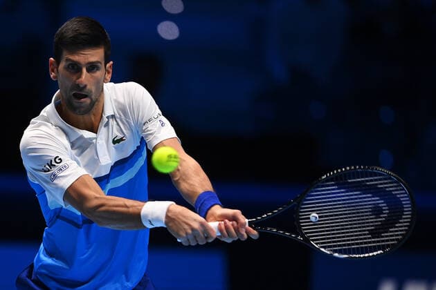 Photo Marco Alpozzi LaPresse November 19, 2021 Turin (Italy) Tennis Nitto ATP, Tennis Herren Finals - men s singles - Round Robin Novak Djokovic Vs Cameron Norrie In the pic: Novak Djokovic (Serbia)  Copyright: xMarcoxAlpozzi LaPressex