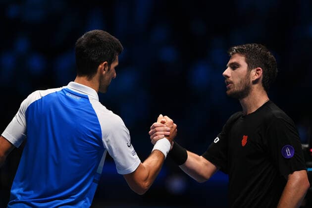 Photo Marco Alpozzi LaPresse November 19, 2021 Turin (Italy) Tennis Nitto ATP, Tennis Herren Finals - men s singles - Round Robin Novak Djokovic Vs Cameron Norrie In the pic: Cameron Norrie (UK) vs Novak Djokovic  Copyright: xMarcoxAlpozzi LaPressex