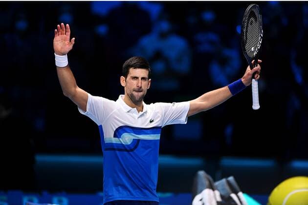 Italy Tennis ATP, Tennis Herren Finals 6700217 19.11.2021 Serbia s Novak Djokovic reacts during the group stage singles tennis match of the ATP Finals against Britain s Cameron Norrie at the Pala Alpitour venue in Turin, Italy. Alexey Filippov Sputnik Turin Italy  Copyright: xAlexeyxFilippovx