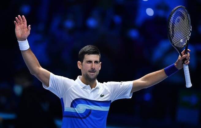 November 19, 2021, TURIN, Italia: Novak Djokovic of Serbia celebrates after winning the match against Cameron Norrie of England at the Nitto ATP, Tennis Herren Finals in Turin, Italy, 19 November 2021.ANSA ALESSANDRO DI MARCO TURIN Italia - ZUMAa110 20211119_zaf_a110_088 Copyright: xAlessandroxDixMarcox
