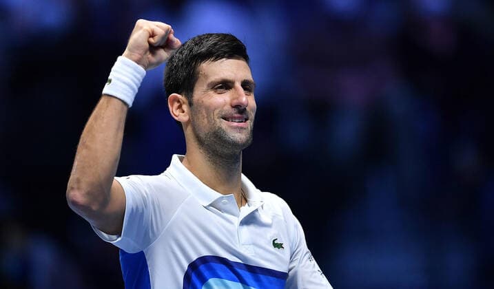 November 19, 2021, TURIN, Italia: Novak Djokovic of Serbia celebrates after winning the match against Cameron Norrie of England at the Nitto ATP, Tennis Herren Finals in Turin, Italy, 19 November 2021.ANSA ALESSANDRO DI MARCO Tennis: Nitto ATP Finals in Turin  - ZUMAa110 20211119_zaf_a110_089 Copyright: xAlessandroxDixMarcox