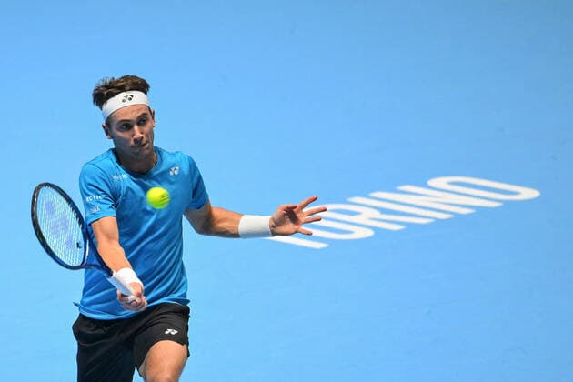 Photo Marco Alpozzi LaPresse November 20, 2021 Turin (Italy) Tennis Nitto ATP, Tennis Herren Finals - men s singles - Daniil Medvedev Vs Casper Ruud In the pic:Casper Ruud (Norway)  Copyright: xMarcoxAlpozzi LaPressex