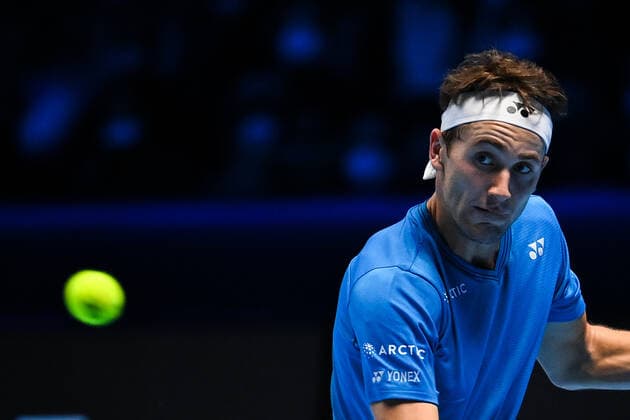 Photo Marco Alpozzi LaPresse November 20, 2021 Turin (Italy) Tennis Nitto ATP, Tennis Herren Finals - men s singles - Daniil Medvedev Vs Casper Ruud In the pic: Casper Ruud (Norway)  Copyright: xMarcoxAlpozzi LaPressex