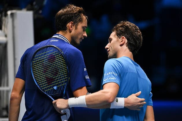 Photo Marco Alpozzi LaPresse November 20, 2021 Turin (Italy) Tennis Nitto ATP, Tennis Herren Finals - men s singles - Daniil Medvedev Vs Casper Ruud In the pic: Daniil Medvedev (Russia) Casper Ruud (Norway)  Copyright: xMarcoxAlpozzi LaPressex