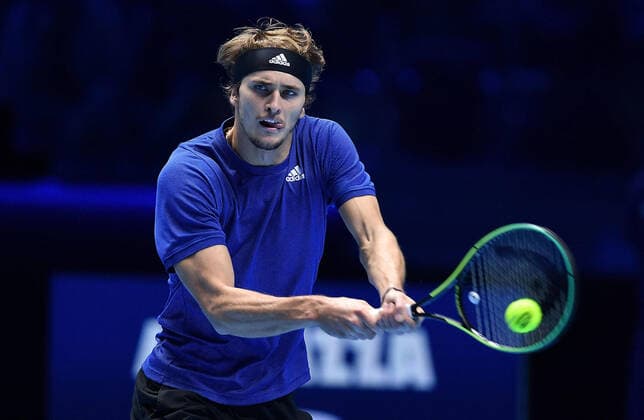 November 20, 2021, Torino, Italia: Alexander Zverev of Germany returns the ball during the match against Novak Djokovic of Serbia at the Nitto ATP, Tennis Herren Finals in Turin, Italy, 20 November 2021.ANSA ALESSANDRO DI MARCO Tennis: Nitto ATP Finals in Turin  - ZUMAa110 20211120_zaf_a110_095 Copyright: xAlessandroxDixMarcox