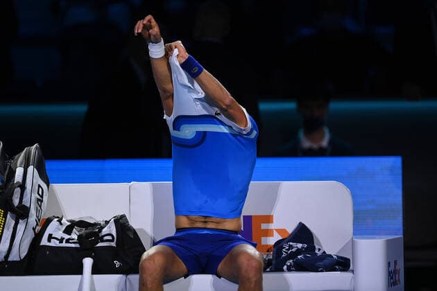 Photo Marco Alpozzi LaPresse November 20, 2021 Turin (Italy) Tennis Nitto ATP, Tennis Herren Finals - men s singles - Novak Djokovic Vs Alexander Zverev In the pic: Novak Djokovic  Copyright: xMarcoxAlpozzi LaPressex