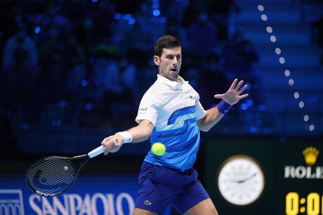 Italy Tennis ATP, Tennis Herren Finals 6700891 20.11.2021 Serbia s Novak Djokovic serves a ball during the group stage singles semifinal tennis match of the ATP Finals against Germany s Alexander Zverev at the Pala Alpitour venue in Turin, Italy. Alexey Filippov Sputnik Turin Italy  Copyright: xAlexeyxFilippovx