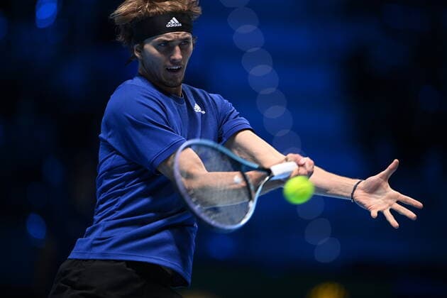 Italy Tennis ATP, Tennis Herren Finals 6700893 20.11.2021 Germany s Alexander Zverev serves a ball during the group stage singles semifinal tennis match of the ATP Finals against Serbia s Novak Djokovic at the Pala Alpitour venue in Turin, Italy. Alexey Filippov Sputnik Turin Italy  Copyright: xAlexeyxFilippovx