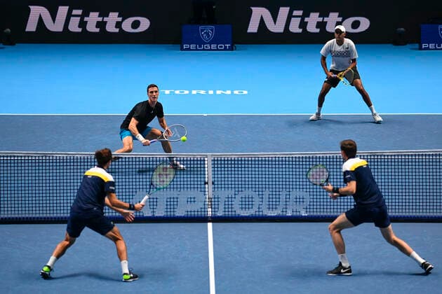 Photo Marco Alpozzi LaPresse November 21, 2021 Turin (Italy) Tennis Nitto ATP, Tennis Herren Finals - men s doubles - Finals Herbert Mahut Vs Ram Salisbury In the pic: Pierre-Hugues Herbert (France)Nicolas Mahut (France)Joe Salisbury (Great Britain)Rajeev Ram (USA)  Copyright: xMarcoxAlpozzi LaPressex