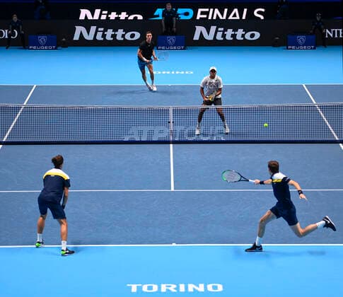 Photo Marco Alpozzi LaPresse November 21, 2021 Turin (Italy) Tennis Nitto ATP, Tennis Herren Finals - men s doubles - Finals Herbert Mahut Vs Ram Salisbury In the pic: Joe Salisbury (Great Britain)Rajeev Ram (USA) Pierre-Hugues Herbert (France)Nicolas Mahut (France)  Copyright: xMarcoxAlpozzi LaPressex