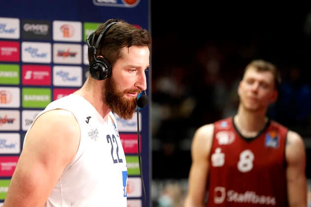 21.11.2021, easyCredit Basketball Bundesliga, BBL, Saison 2021 2022, Herren, Chemnitz Niners - MLP Academics Heidelberg Phillipp Heyden, MLP Academics Heidelberg beim Interview Chemnitz Messe Chemnitz Sachsen Germany