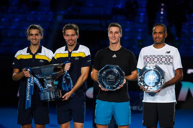 Photo Marco Alpozzi LaPresse November 21, 2021 Turin (Italy) Tennis Nitto ATP, Tennis Herren Finals - men s doubles - Finals Herbert Mahut Vs Ram Salisbury In the pic: left Pierre-Hugues Herbert (France)Nicolas Mahut (France)right Joe Salisbury (Great Britain)Rajeev Ram (USA)  Copyright: xMarcoxAlpozzi LaPressex