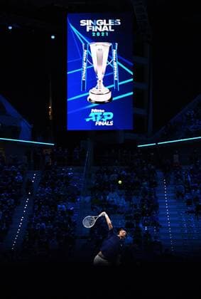 Italy Tennis ATP, Tennis Herren Finals 6701265 21.11.2021 Russia s Daniil Medvedev returns a shot to Germany s Alexander Zverev during their singles final match of the ATP Finals at the Pala Alpitour venue in Turin, Italy. Alexey Filippov Sputnik Turin Italy  Copyright: xAlexeyxFilippovx