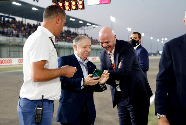 Jean Todt (FRA, FIA President), Gianni Infantino (FIFA President), F1 Grand Prix of Qatar at Losail International Circuit on November 21, 2021 in Doha, Qatar. (Photo by HOCH ZWEI) Doha Qatar