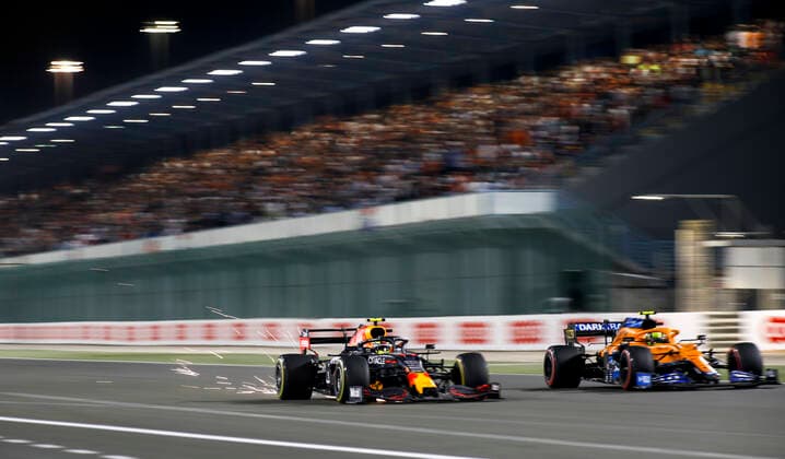 11 Sergio Perez (MEX, Red Bull Racing), 4 Lando Norris (GBR, McLaren F1 Team), F1 Grand Prix of Qatar at Losail International Circuit on November 21, 2021 in Doha, Qatar. (Photo by HOCH ZWEI) Doha Qatar