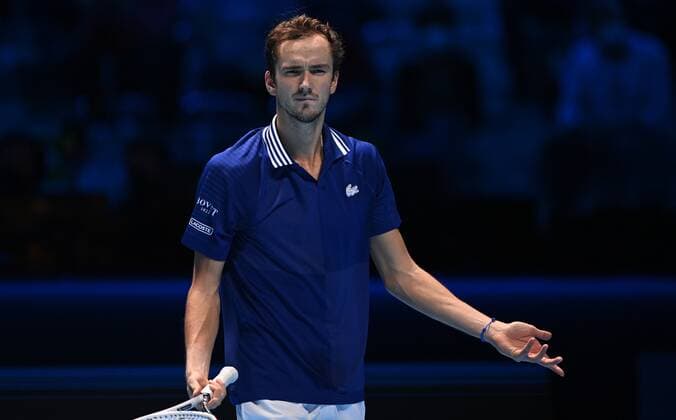 Italy Tennis ATP, Tennis Herren Finals 6701354 21.11.2021 Russia s Daniil Medvedev reacts during the singles final match of the ATP Finals against Germany s Alexander Zverev at the Pala Alpitour venue in Turin, Italy. Alexey Filippov Sputnik Turin Italy  Copyright: xAlexeyxFilippovx