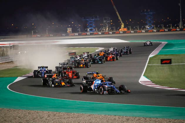 14 Fernando Alonso (ESP, Alpine F1 Team), 33 Max Verstappen (NED, Red Bull Racing), 4 Lando Norris (GBR, McLaren F1 Team), F1 Grand Prix of Qatar at Losail International Circuit on November 21, 2021 in Doha, Qatar. (Photo by HOCH ZWEI) Doha Qatar