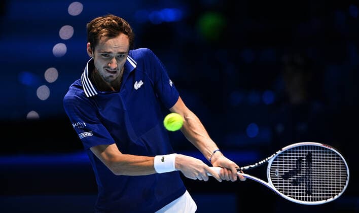 Italy Tennis ATP, Tennis Herren Finals 6701472 21.11.2021 Russia s Daniil Medvedev returns a shot to Germany s Alexander Zverev during their singles final match of the ATP Finals at the Pala Alpitour venue in Turin, Italy. Alexey Filippov Sputnik Turin Italy  Copyright: xAlexeyxFilippovx