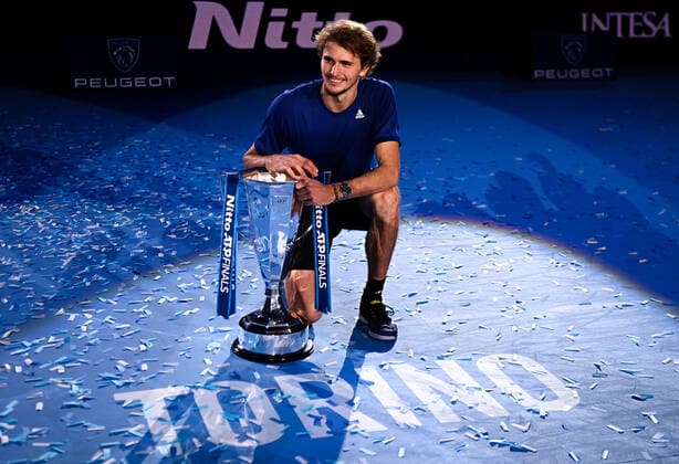 Italy Tennis ATP, Tennis Herren Finals 6701501 21.11.2021 Germany s Alexander Zverev poses with a trophy during an award ceremony for the singles final match of the ATP Finals against Russia s Daniil Medvedev at the Pala Alpitour venue in Turin, Italy. Alexey Filippov Sputnik Turin Italy  Copyright: xAlexeyxFilippovx
