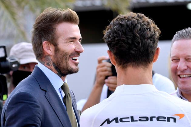 BECKHAM David mit NORRIS Lando F1 Team McLaren F1 FIA Grand Prix von Qatar 2021 am 20.11.2021 in Doha