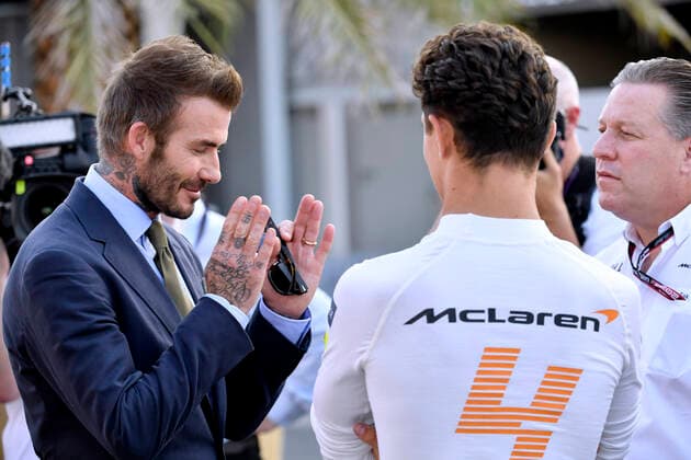 BECKHAM David mit NORRIS Lando F1 Team McLaren F1 FIA Grand Prix von Qatar 2021 am 20.11.2021 in Doha