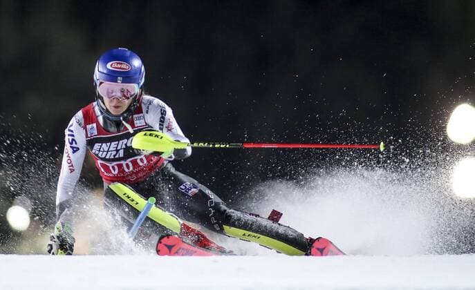 (211123) -- BEIJING, Nov. 23, 2021 -- Mikaela Shiffrin (C) of the United States competes during the ladies slalom race at the FIS Ski World Cup Snow Queen Trophy 2019 in Zagreb, Croatia, Jan. 5, 2019. ) Xinhua Headlines: Expectations run high with Beijing 2022 set to unite the world LukaxStanzl 
