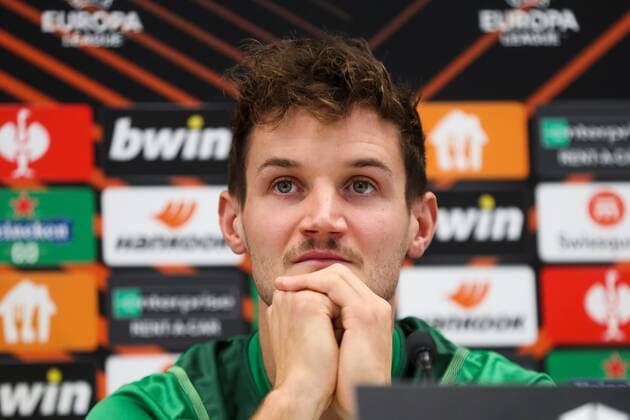 SOCCER - UEFA EL, Rapid vs West Ham VIENNA,AUSTRIA,24.NOV.21 - SOCCER - UEFA Europa League, group stage, SK Rapid Wien vs West Ham United, preview, press conference, PK, Pressekonferenz Rapid. Image shows Maximilian Hofmann (Rapid).  GEPAxpictures xPhilippxBrem