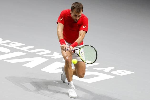 Canadian tennis player Steven Diez reacts against Swedish Elias Ymer during the Davis Cup Final tennis match held at Madrid Arena, in Madrid, central Spain, 25 November 2021. Canada vs. Sweden !ACHTUNG: NUR REDAKTIONELLE NUTZUNG!  Copyright: xRodrigoxJimenezx GRAF1406 20211125-e5f446d62ddf146c63efe9308d747c81cc6cab76