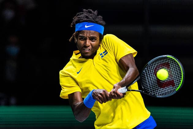 211125 Elias Ymer of Sweden during the Davis Cup Finals group stage tennis match between Canada and Sweden on November 25, 2021 in Madrid. Photo: Mathias Bergeld BILDBYRAN kod MB MB0271 tennis davis cup davis cup finals davis cup finals 2021 canada sweden bbeng sverige kanada Copyright: MATHIASxBERGELD BB211125MB019