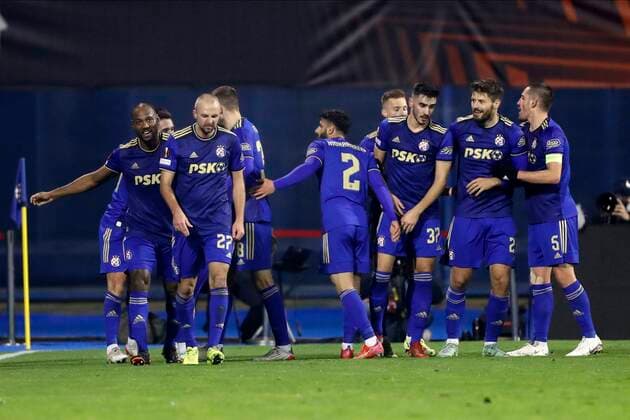 ZAGREB, CROATIA - NOVEMBER 25 : Luka Menalo forward of Dinamo Zagreb celebrates after scoring during the UEFA Europa League Group stage H match between Dinamo Zagreb and Krc Genk on November 25, 2021 in Zagreb, Croatia, 25 11 2021 ( Dinamo Zagreb v Krc Genk - UEFA Europa League PhotoNews Panoramic 