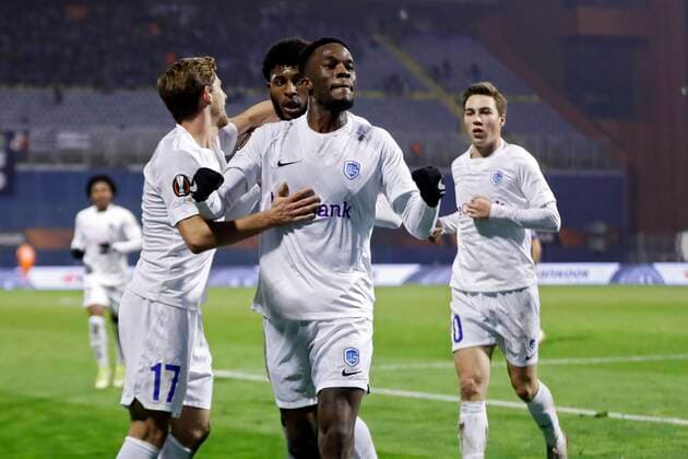 ZAGREB, CROATIA - NOVEMBER 25 : Ike Ugbo forward of KRC Genk celebrates after scoring during the UEFA Europa League Group stage H match between Dinamo Zagreb and Krc Genk on November 25, 2021 in Zagreb, Croatia, 25 11 2021 ( Dinamo Zagreb v Krc Genk - UEFA Europa League PhotoNews Panoramic 