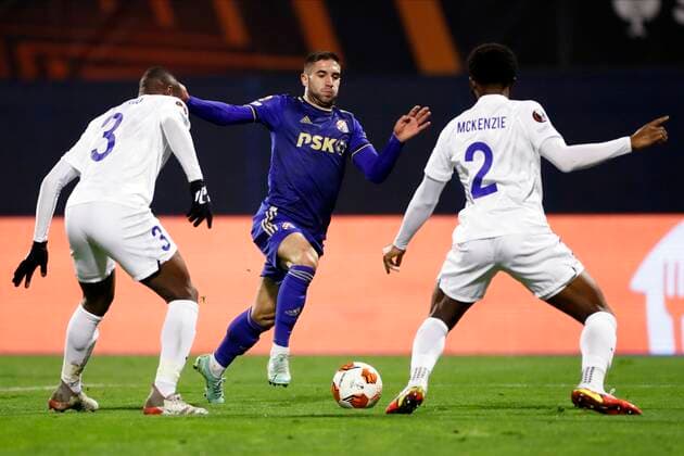 ZAGREB, CROATIA - NOVEMBER 25 : Luka Ivanusec midfielder of Dinamo Zagreb during the UEFA Europa League Group stage H match between Dinamo Zagreb and Krc Genk on November 25, 2021 in Zagreb, Croatia, 25 11 2021 ( Dinamo Zagreb v Krc Genk - UEFA Europa League PhotoNews Panoramic 