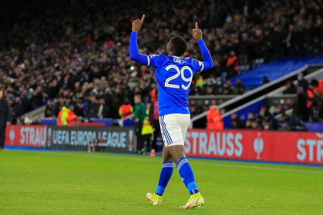 UEFA Europa League Leicester City vs Legia Warsaw Patson Daka 29 of Leicester City gives thanks after scoring to make it 1-0 Leicester King Power Stadium Leicestershire United Kingdom Copyright: xConorxMolloy NewsxImagesx