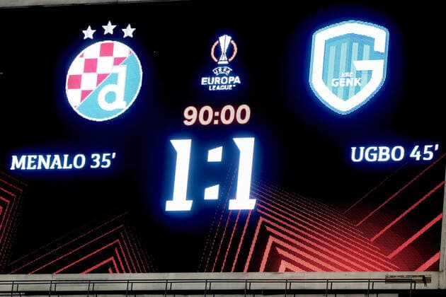 Dinamo Zagreb v KRC Genk: Group H - UEFA Europa League Score board is seen after the UEFA Europa League group H match between Dinamo Zagreb and KRC Genk at Maksimir Stadium on November 25, 2021 in Zagreb, Croatia. GoranxStanzl PIXSELL