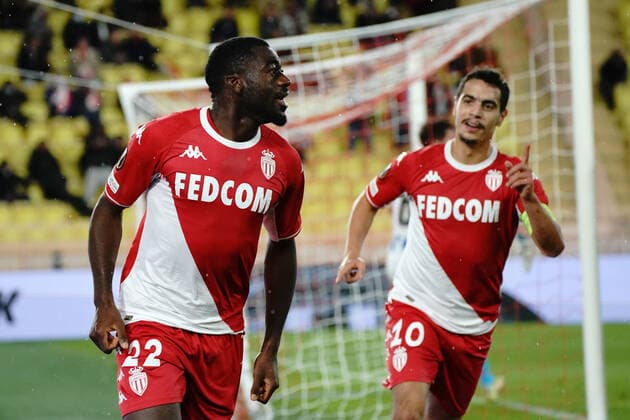 Joie - Youssouf Fofana (AS Monaco) - Wissam Ben Yedder (AS Monaco) FOOTBALL : AS Monaco vs Real Sociedad - Ligue Europa - Monaco - 25 11 2021 NorbertScanella Panoramic 