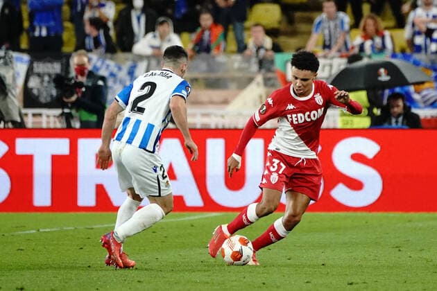 Sofiane Diop (AS Monaco) - Joseba Zaldua (Real Sociedad) FOOTBALL : AS Monaco vs Real Sociedad - Ligue Europa - Monaco - 25 11 2021 NorbertScanella Panoramic 