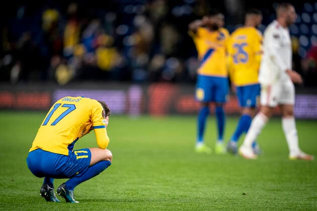 Broendby IFs Andreas Bruus efter Europa League kampen mellem Broendby IF og Olympique Lyonnais paa Broendby Stadion i Broendby, torsdag den 25. november 2021. Broendby taber kampen 1-3.. , Broendby Denmark Copyright: RitzauxScanpix MadsxClausxRasmussenx cop101 spdk20211125-231000-L