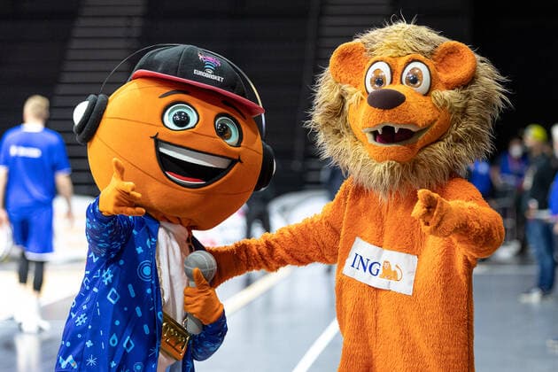 Maskottchen Basketball EM 2022 Bounce, Maskottchen ING Deutschland vs. Estland, Basketball, WM Qualifikation 2023, Gruppe D, 25.11.2021 Foto:EIBNER Guener Santemiz Deutschland vs. Estland, Basketball, WM Qualifikation 2023, Gruppe D, 25.11.2021 Nuernberg Copyright: xEIBNER GuenerxSantemizx EP_GSZ