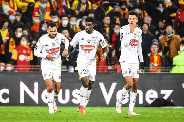 Sofiane BOUFAL of Angers celebrate his goal with teammates FOOTBALL : RC Lens vs Angers SCO - Ligue 1 Uber Eats - 26 11 2021 MatthieuMirville Panoramic 